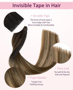 Pinkpearl Invisible Tape in Hair Extensions Human Hair, 20pcs 22inch 60g #1B/4/27 Balayage Natural Black to Chocolate Brown and Caramel Blonde Injection Tape in Extensions Remy Human Hair Injected