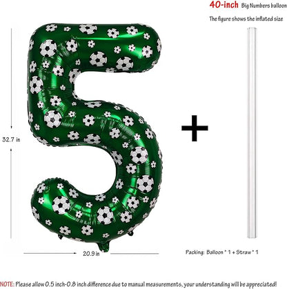 40 Inch Soccer Number 5 Balloons Large Foil Balloon Number 5 Birthday Deco | - Image 2