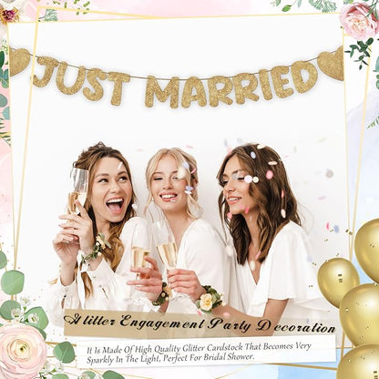 Pre Strung Just Married Banner Glitter Wedding Party Banner No DIY Just Married - Image 7