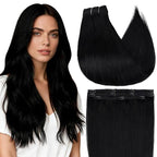 Full Shine Clip in Human Hair Extensions 18 Inch Invisible Clip in Hair Extensions with Lace Weft Jet Black Straight Hair Longevity 3 Pcs 60 Grams