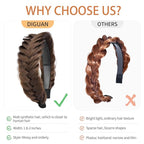 DIGUAN Wide Messy Braided Headband With Teeth Synthetic Hair Plaited Headband High Elasticity Braids Chunky Fishtail Braided Hair Band Hairpiece for Girls Women (Chestnut)