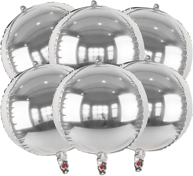 6pcs Silver Foil Balloons 22inch Round Balloons by Namyoo
