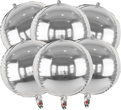 6pcs Silver Foil Balloons 22inch Round Balloons by Namyoo