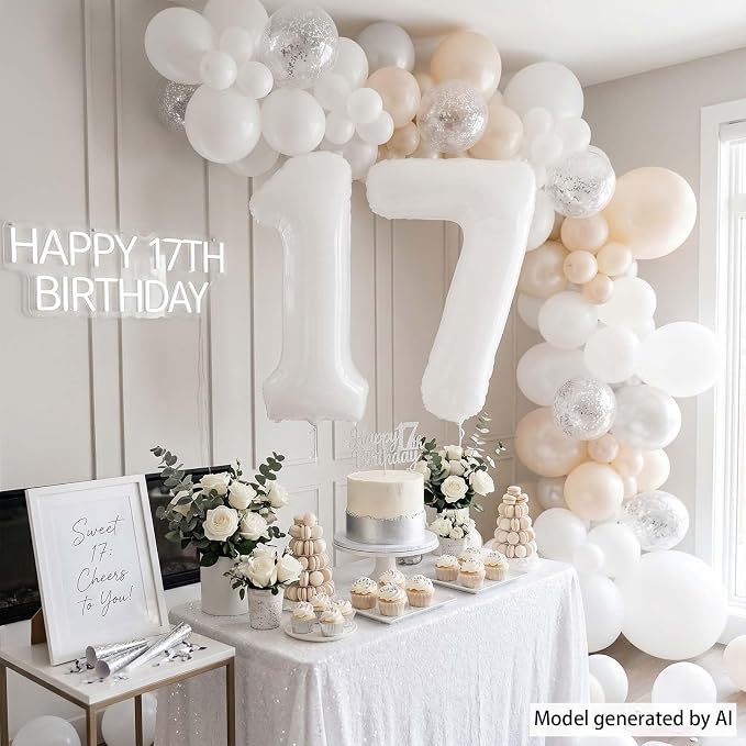 White Number 17 Balloon 40 Inch, Large White Foil Balloons - Image 3