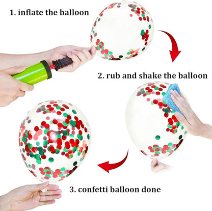 50 Pcs 12 Inch Red and Green Confetti Balloons Christmas Balloons - Image 7