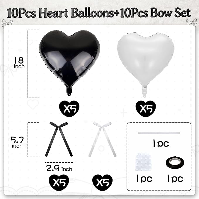 Black White Heart Balloons - Image 2