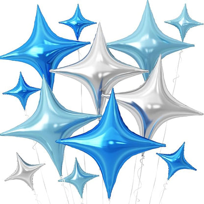 Blue Silver Star Balloons, 26Inch and 10Inch Blue Silver Quadrangle Helium by Adorely