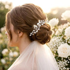 Wedding Pearl Hair Pin 12 x 8 cm Silver Leaf Bridal Hair Clips Accessories with Rhinestones and Flowers for Women