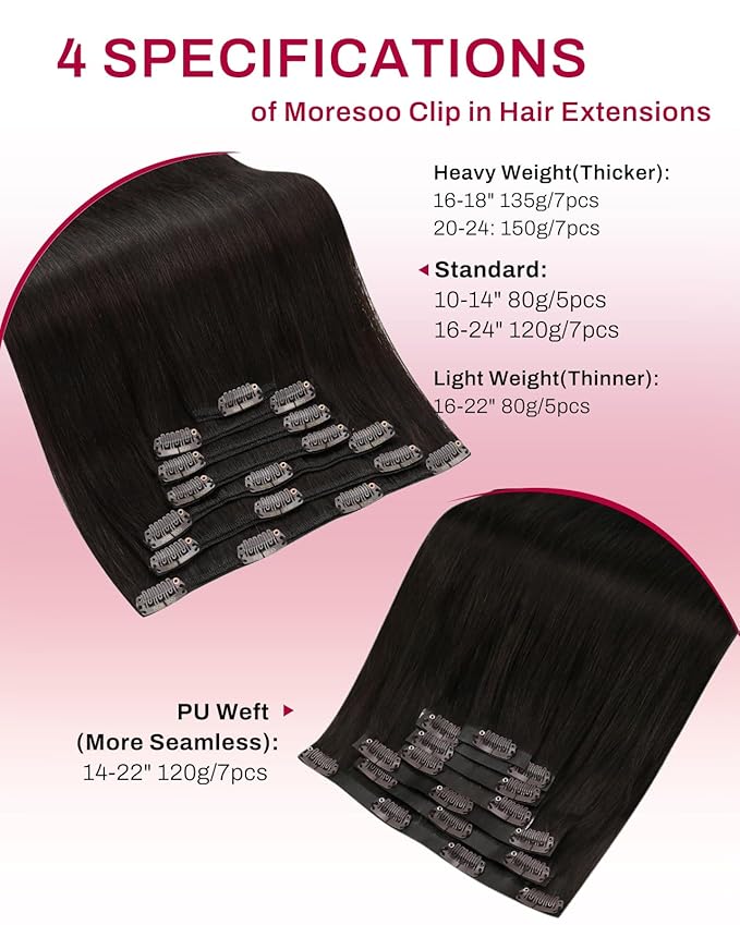 Moresoo Clip in Hair Extensions Real Human Hair Dark Brown Hair Extensions Clip ins Remy Human Hair Dark Brown Full Head for Women Straight 120g/7pcs 16 inch