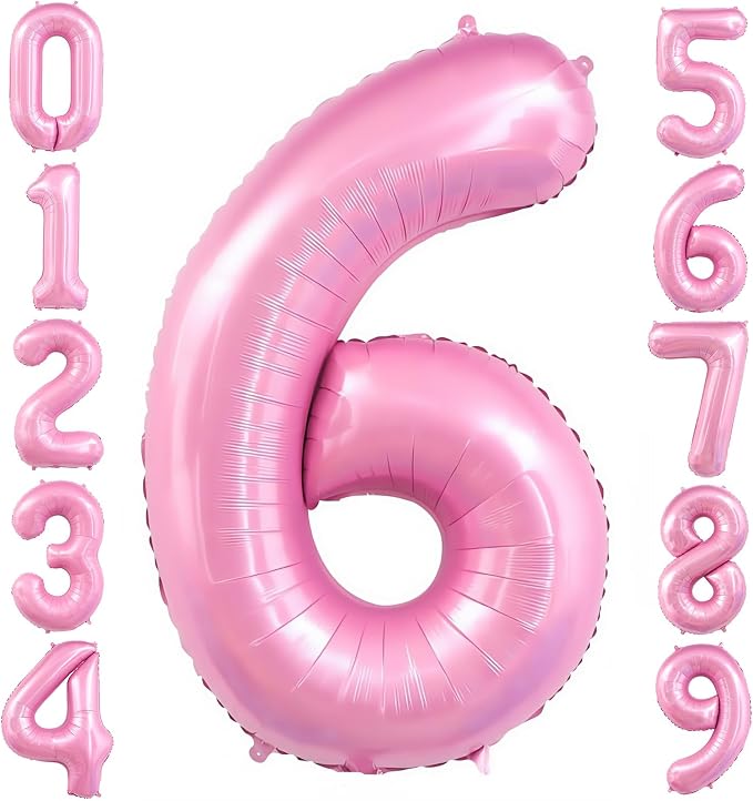 Pastel Pink 6 Balloon, Light Pink 6 Balloons Number, 40 Inch Helium Foil Mylar by BBPOOL