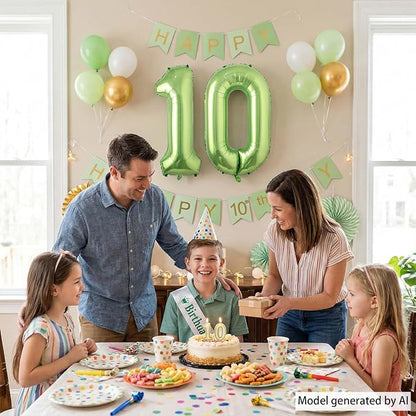 Light Green Number 10 Balloon 40 Inch, Glossy Metallic Double Digit Decor | - Image 2