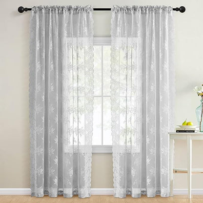Kotile Grey Lace Curtains 84 Inch Length 2 Panels Set - Image 2