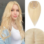 Rich Choices Hair Toppers for Women Real Human Hair 100% Human Remy Toppers NO Bangs for Women with Thinning on Top Clip in Hairpiece 4"x4.7"Lace Base 16 Inch #613 Bleach Blonde