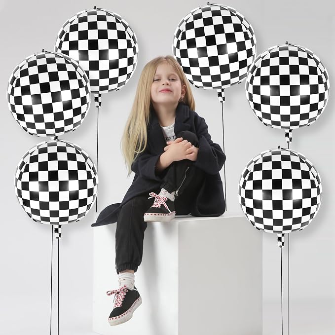 6 Pcs 4D Checkered Balloons, 22 Inch Sphere Checkered Foil Balloons - Image 6