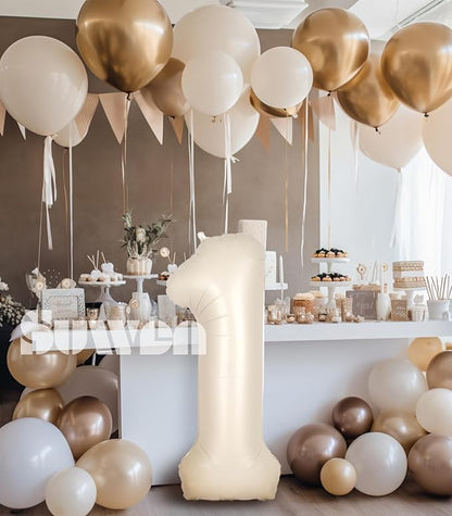SUWEN 40 Inch Cream White Large 1 Balloon Numbers Big Foil Helium Number - Image 3
