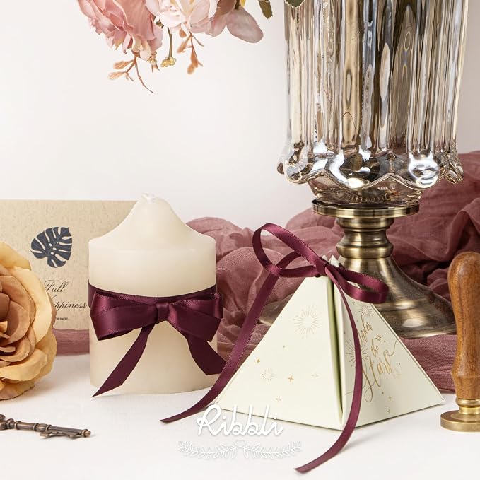 Ribbli Dark Burgundy Satin Ribbon Double Faced Satin 1/2 inch x Continuous 50 - Image 3
