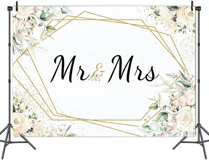 Mr & Mrs White Floral Bridal Shower Backdrop Mr Mrs Wedding Theme Photo - Image 5