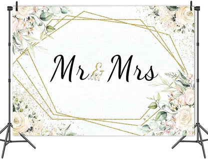 Mr & Mrs White Floral Bridal Shower Backdrop Mr Mrs Wedding Theme Photo - Image 5