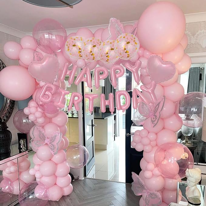 27 Pcs Pink Birthday Decorations, 3D Foil Pink Happy Birthday Balloon Banner - Image 8