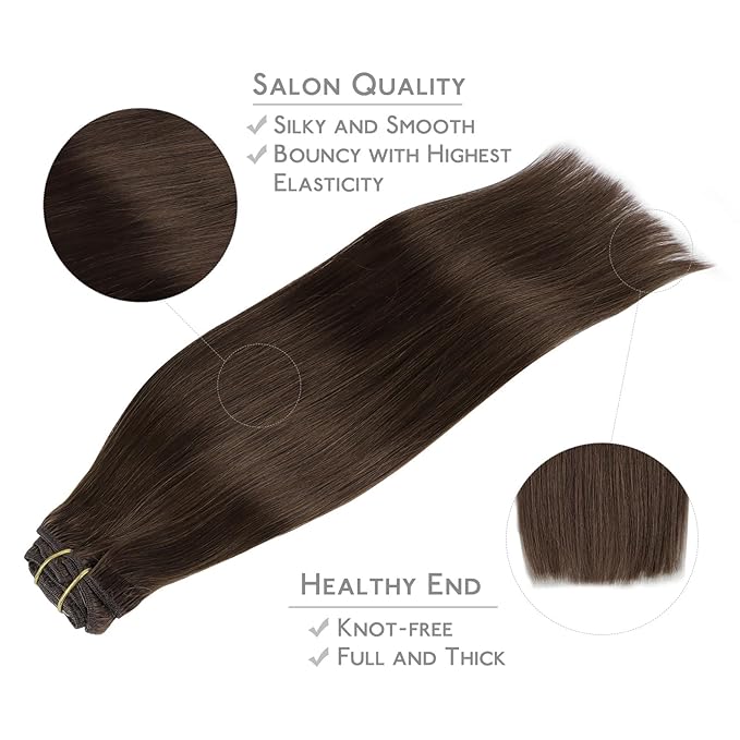 WENNALIFE Clip in Hair Extensions Real Human Hair, 20 Inch 120g 7pcs Chocolate Brown Hair Extensions Clip in Human Hair Remy Clip in Hair Extensions Real Human Hair Double Weft