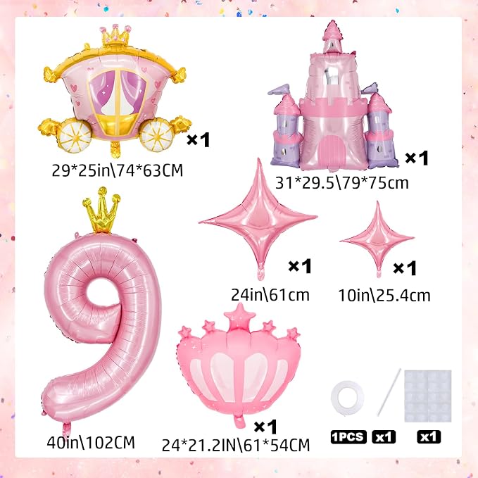 Minyu 6-Piece Princess Theme Party Decoration Set: Princess Carriage + Pink - Image 2