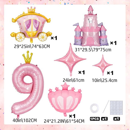 Minyu 6-Piece Princess Theme Party Decoration Set: Princess Carriage + Pink - Image 2