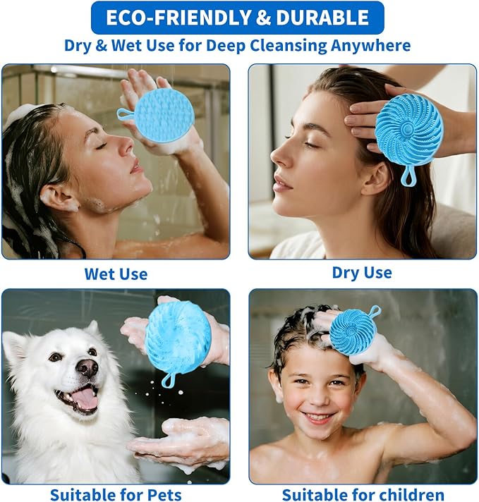 Larger Silicone Body Scrubber&Scalp Massager Hair Growth (Blue)