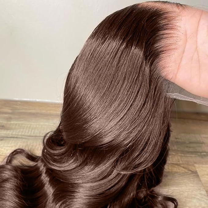 2x6 Skinlike Real HD Lace Closure Chocolate Brown Human Hair Wig 0.095mm Ultra-thin HD Lace 15A Brazilian Body Wave Virgin Human Hair Lace Closure Wigs For Black Women (30 Inch)