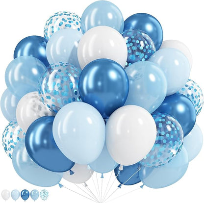 Blue and White Balloons, 12 Inch Metallic Pastel Pearl Light Baby Blue Confetti by Paeyeq