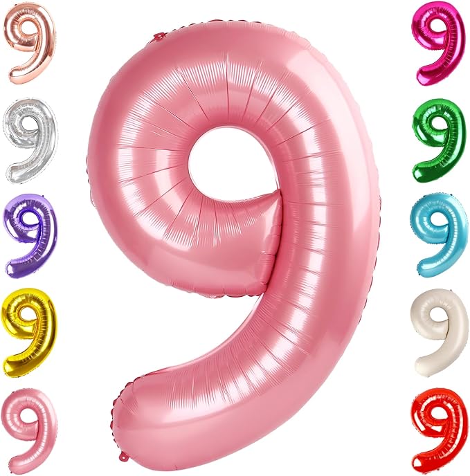9 Balloon Numbers Birthday Decorations, 40In Pearl Pink Balloons by Mluchee