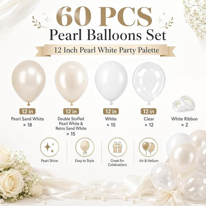 Pearl White Balloons, Elegant Neutral Boho Nude Bridal Shower Baby Birthday - Image 2