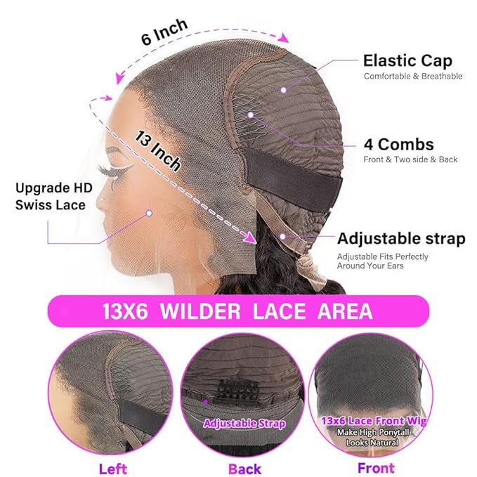 36 Inch 200% Density 13x6 Body Wave HD Lace Front Wigs Human Hair 13x6 HD Transparent Lace Front Wigs Human Hair Pre Plucked Glueless Wigs for Women Frontal Wigs Black Wig Body Wave Wig