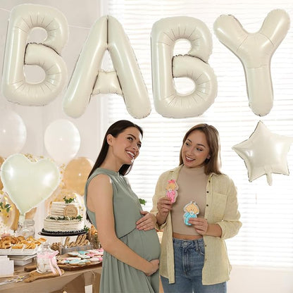 TONIFUL Baby Party Decorations, 40 Inch Cream White Baby Foil Letter Balloons - Image 5