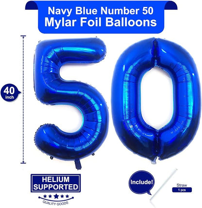 40 Inch Navy Blue 50 Number Balloons Giant Jumbo Huge 50 Foil Mylar Helium - Image 2