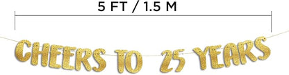 Pre-Strung Cheers to 25 Years Gold Glitter Banner - Image 5