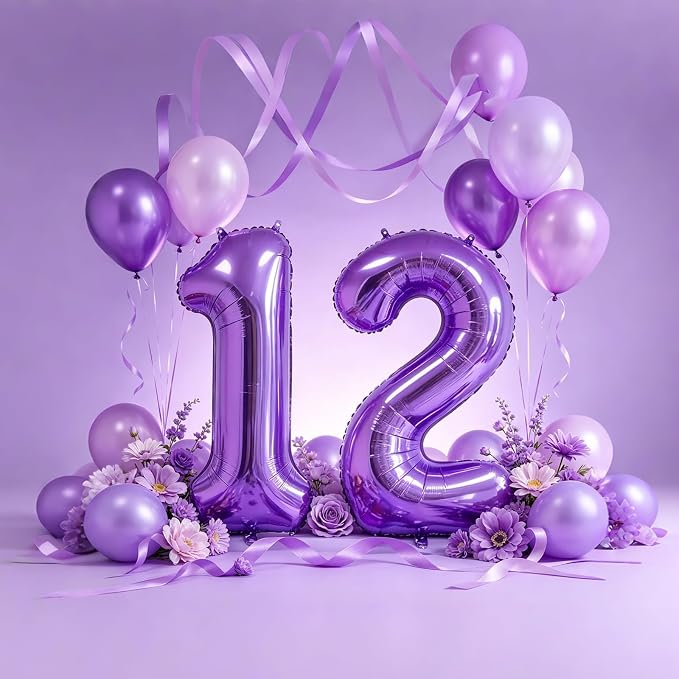 10 Pcs Number Balloons 32 Inch Purple 0-9 Number Mylar Foil Balloons Purple - Image 6