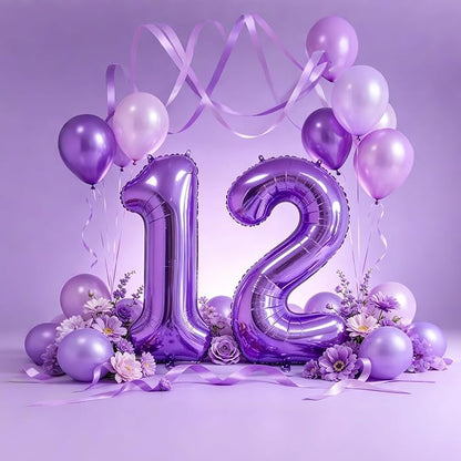 10 Pcs Number Balloons 32 Inch Purple 0-9 Number Mylar Foil Balloons Purple - Image 6