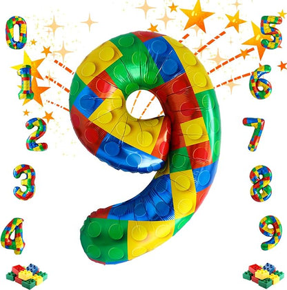 32 Inch Stackable Block Number Balloon – Colorful Brick Building Themed Big by Unknown
