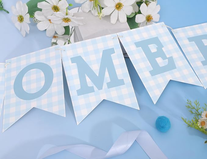 Blue Gingham Welcome Baby Shower Banner - Image 6