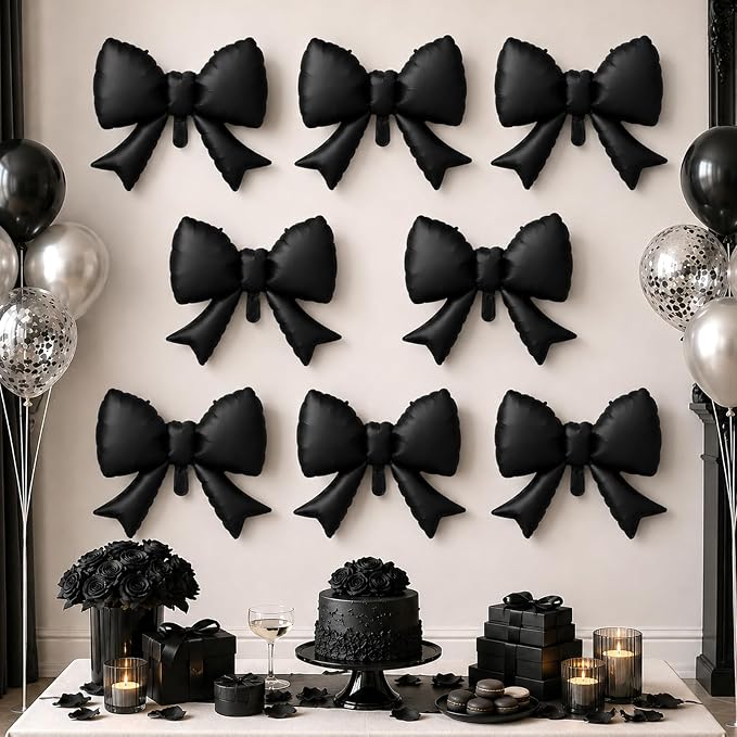 8Pcs Black Bow Foil Balloons, 21Inch Black Bow Shaped Balloons - Image 4