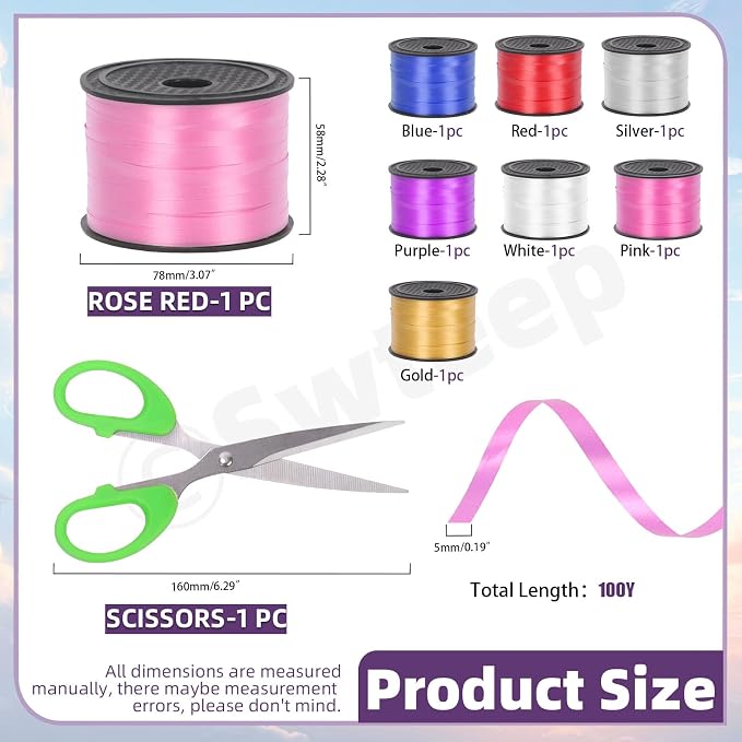 Swpeet 9Pcs 1/5"" Wide x 100 Yards Curling Ribbon - Image 2