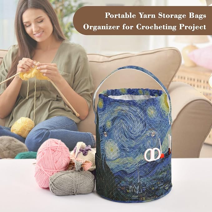 Yarn Bag Crochet Bag Drawstring Yarn Storage Organizer Small Knitting Project - Image 4