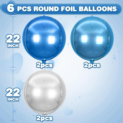 6Pcs Blue Silver Round Foil Balloons, Giant 4D Round Ball Balloons, 22 Inch - Image 2