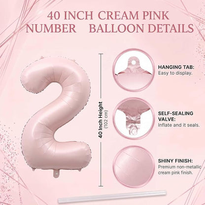 Baby Pink Number 2 Balloon 40 Inch, Pastel Rose Foil Theme Party Supplies | - Image 4