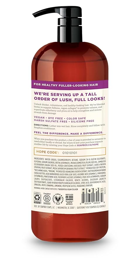 Soapbox Biotin Shampoo, Biotin & Collagen Super Fruit Shampoo for Thin, Fine, Thinning Hair | Volumizing & Repairing to Promote Hair Growth, Strength, Fullness, 1 Liter Pump Bottle