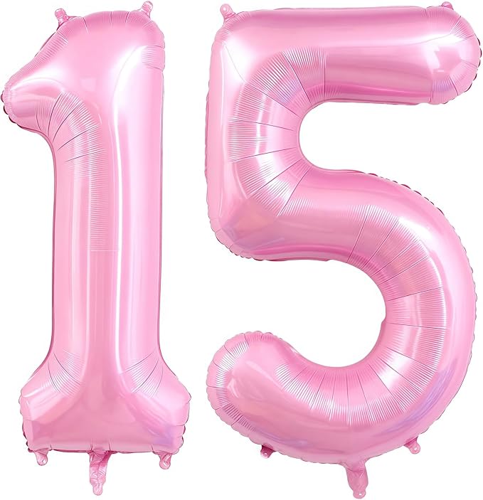Pastel Pink 15 Balloon Number, 40 Inch Light Pink 15 Balloons Large Helium Foil by BBPOOL