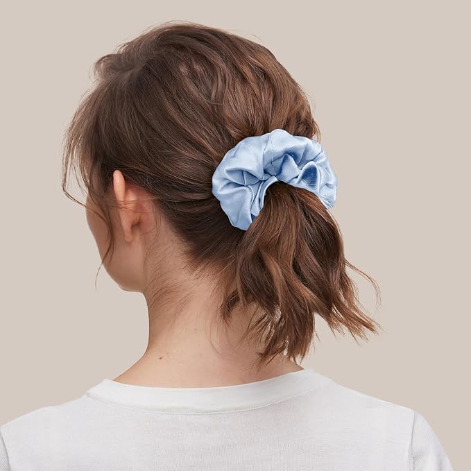 LILYSILK Silk Hair Scrunchies/Ties for Frizz & Breakage Prevention, 100% Mulberry, No Damage, Elastic ponytail Holders, 1Pc, Sky Blue