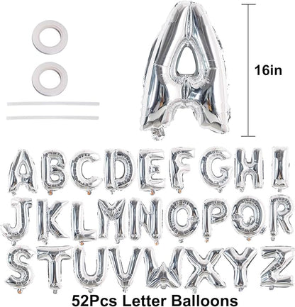 TONIFUL Fat Silver Letter Balloons 2 Set 16 Inch A-Z Custom Alphabet Banner | - Image 2