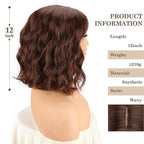 MISSQUEEN Brown Wavy Wigs With Bangs Curly Short Bob Wigs for Women for Heat Resistant Fiber Synthetic Colorful Wig for Daily Party Cosplay Chrismas Halloween Used