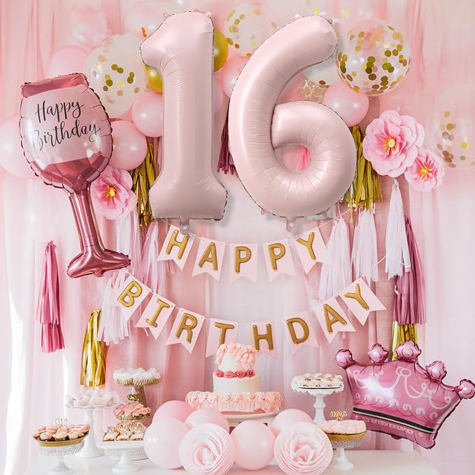 40 Inch 16 Balloon Number, Large Pastel Blush Baby Pink Foil Number 16 Balloons - Image 6